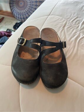 Dansko Black Mary Jane Clog Mules with Buckle